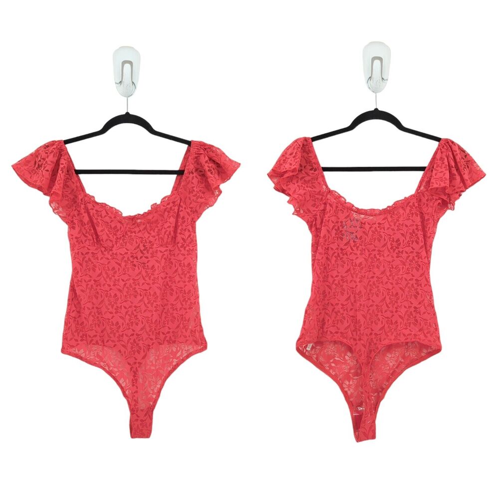 Free People Intimately Women M Olivia Bodysuit Lady Bird Red Lace Jacquard NEW